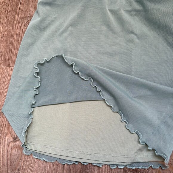 XS Teal  Mini Skirt Sheer Chiffon Scalloped Hemline - Picture 3 of 4